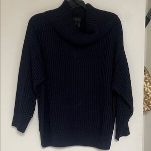 Donna Karan Midnight Blue Open Knit Cutout Sweater Sequins L